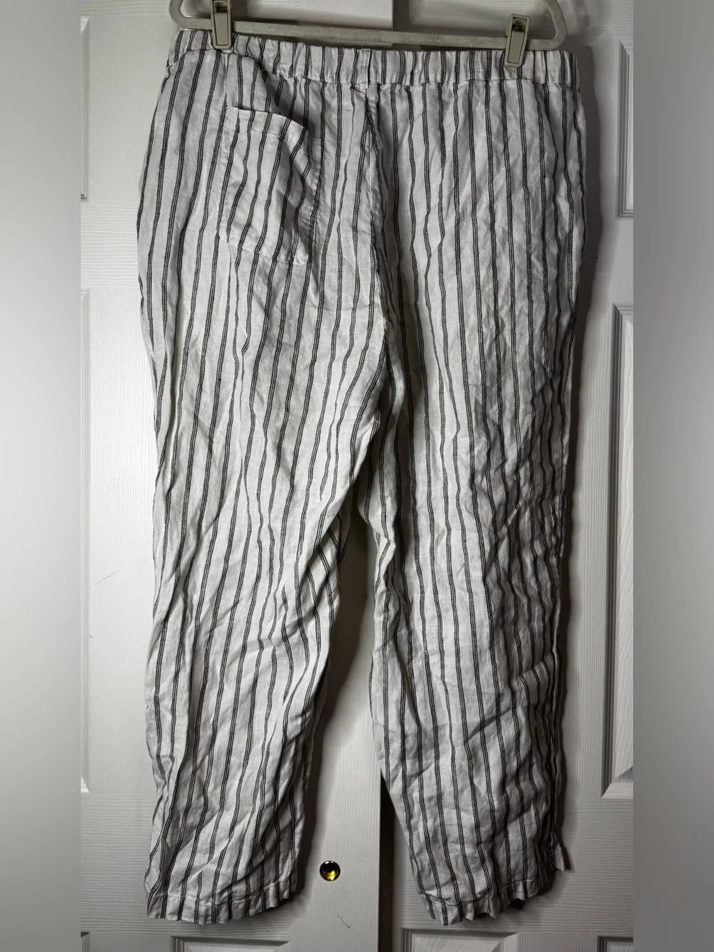 Quince Italian Linen Gray and White Striped Straight Leg Ankle Pants - Size XL